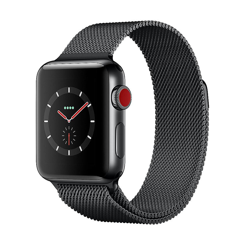 Apple Watch Series 3 LTE 38mm Edelstahlgehäuse Space Schwarz Milanaise Schwarz