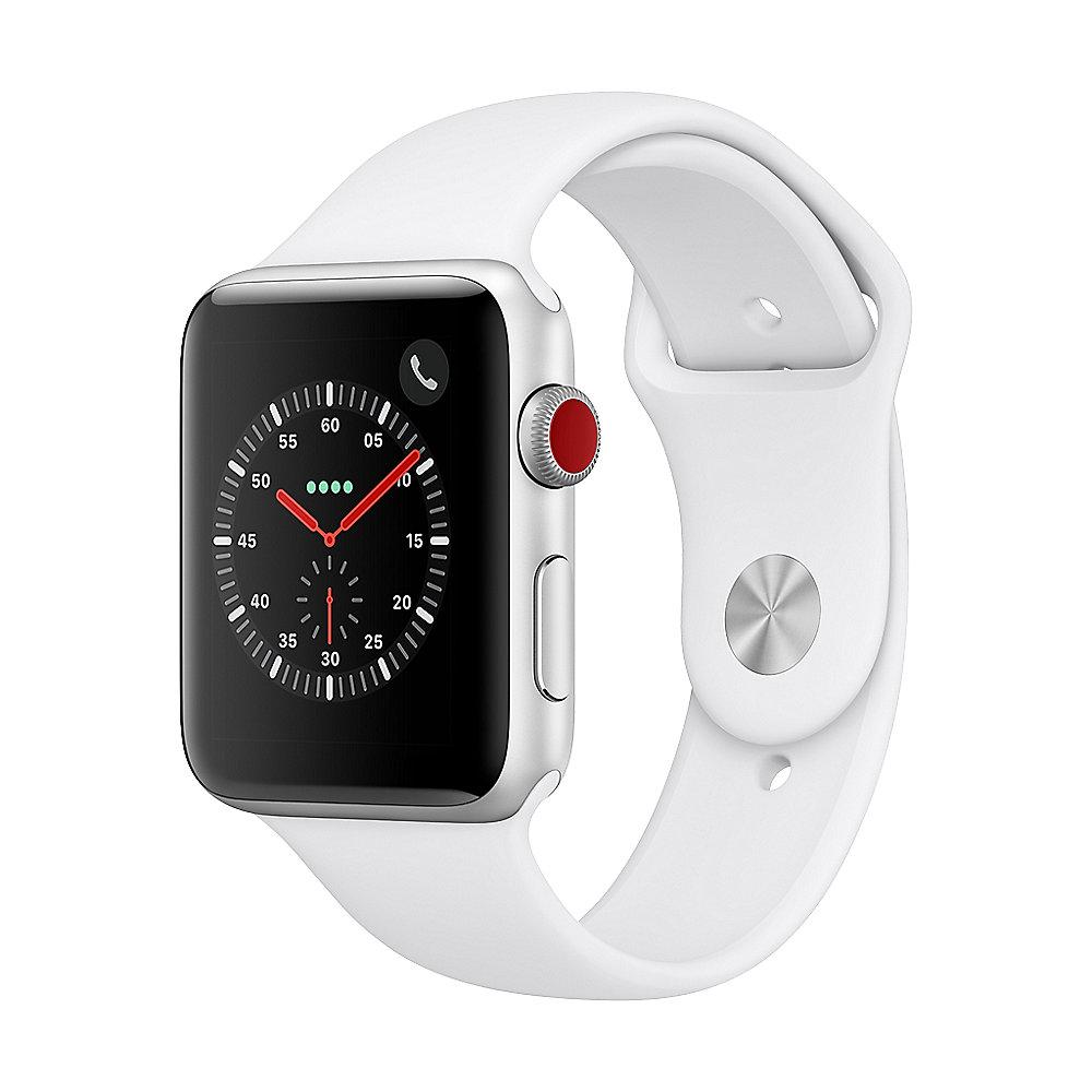 Apple Watch Series 3 LTE 42mm Aluminiumgehäuse Silber mit Sportarmband Weiß