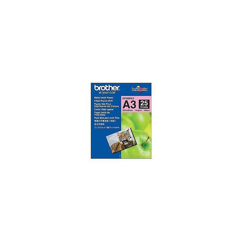 Brother BP60MA3 Mattes Inkjetpapier-A3, Paket mit 25 Blatt, 145 g/qm