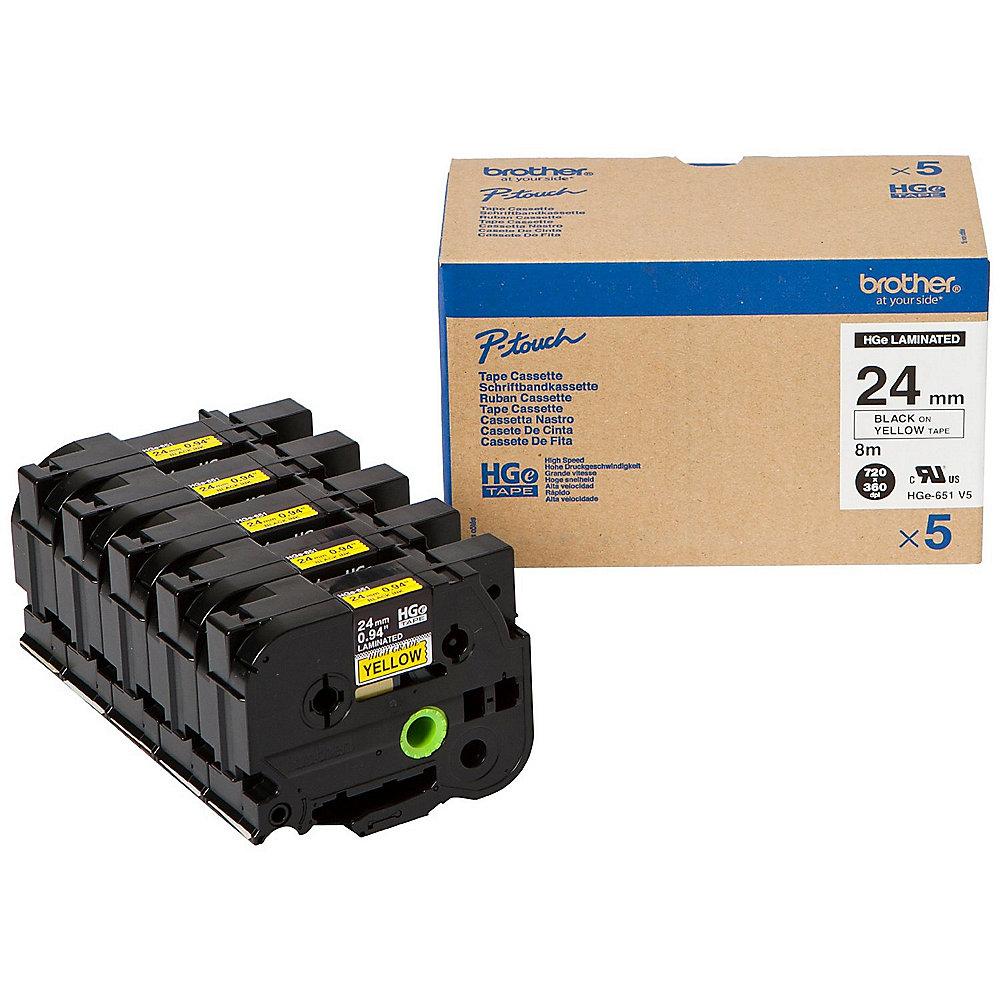 Brother HG-651V5 Schriftband, 8 mm, schwarz auf gelb, laminiert - 5.Pack