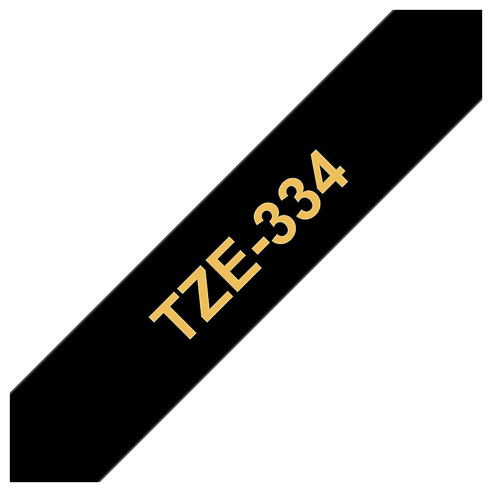 Brother TZe-334 Schriftband gold auf schwarz, 12mm x 8 m, selbstklebend