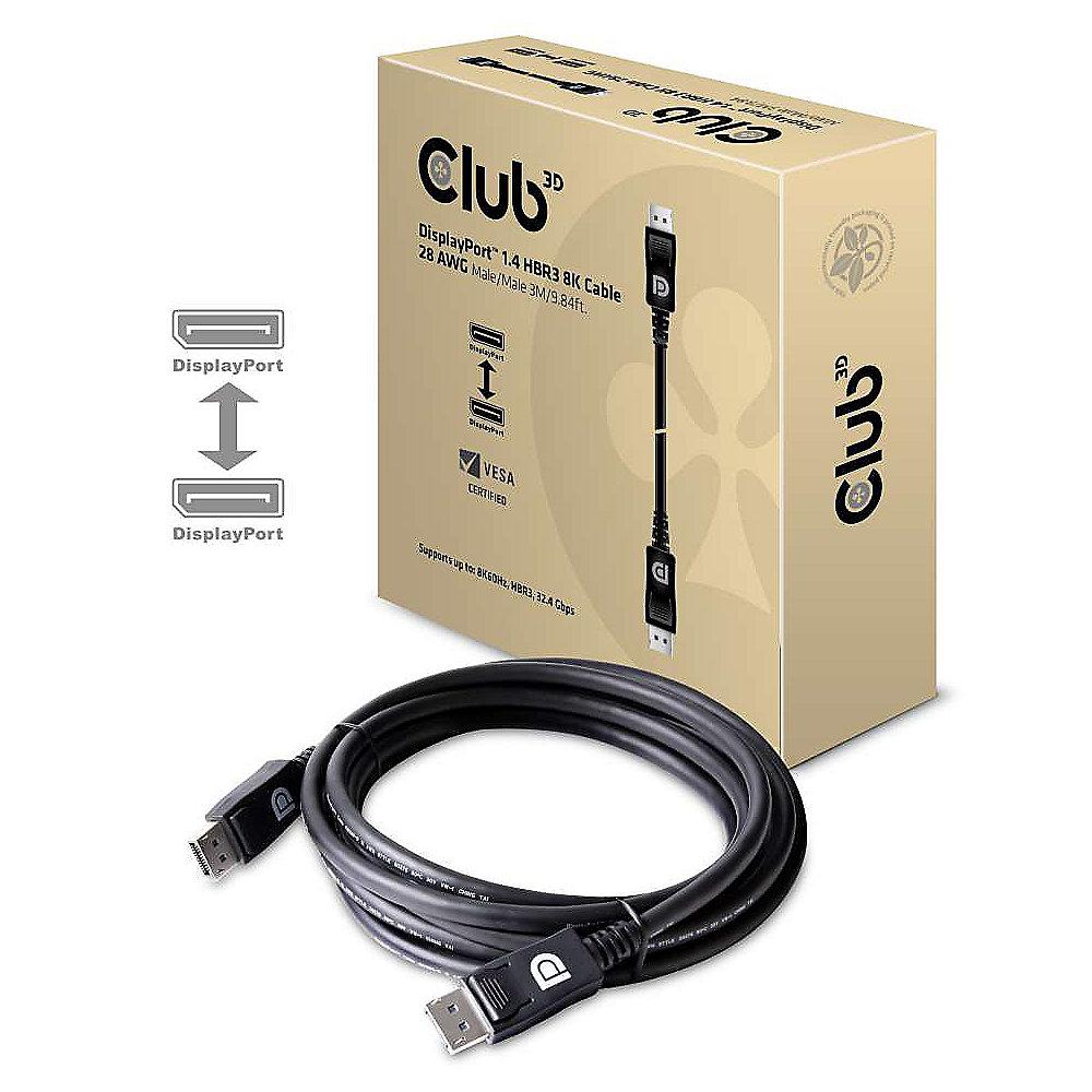 Club 3D DisplayPort 1.4 Kabel 3m DP zu DP HBR3 8K60Hz Vesa St./St. schwarz
