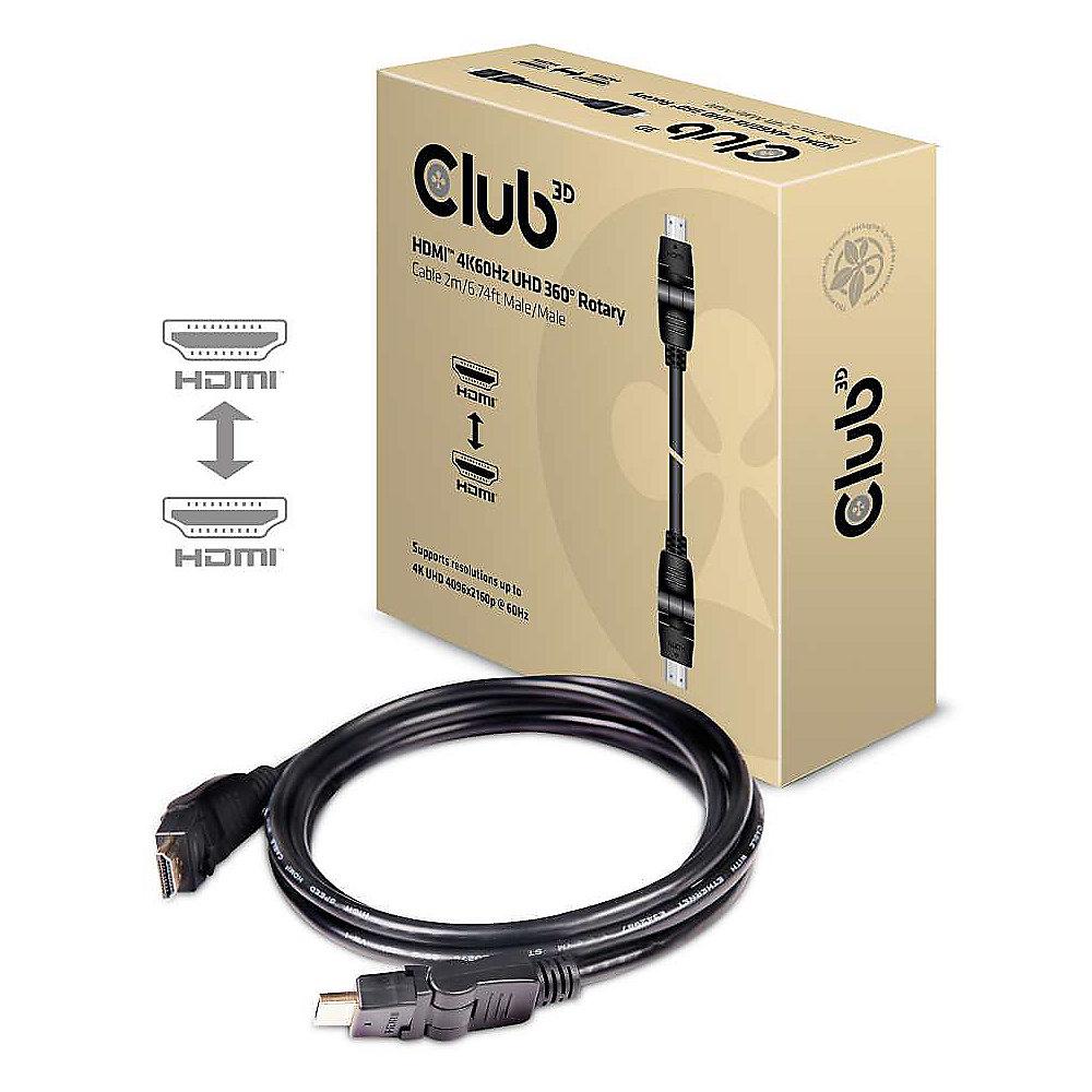 Club 3D HDMI 2.0 Kabel 2m 4K60Hz UHD 360° drehbar St./St. schwarz