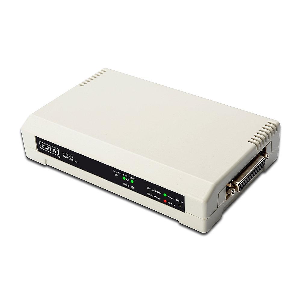 DIGITUS USB & Parallel Print Server 3-Port (1x RJ45, 2x USB A 1x DB-36-pin)