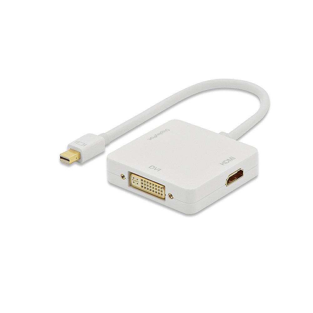 ednet DisplayPort Y-Verteiler 0,2m mini DP zu DVI/HDMI St/Bu/Bu vergoldet weiß