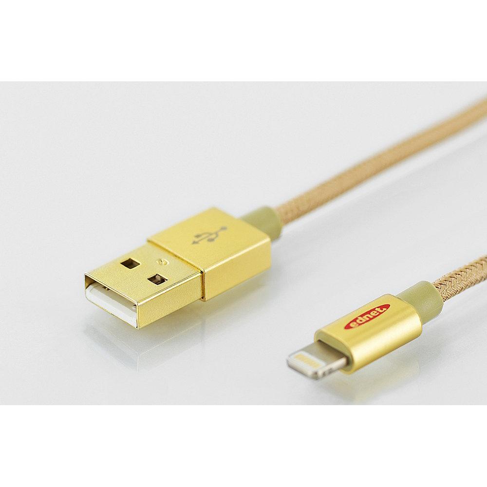 ednet iPhone Lade- & Datenkabel 1m USB2.0 A zu Lightning iP5/6/7 31060 gold, ednet, iPhone, Lade-, &, Datenkabel, 1m, USB2.0, A, Lightning, iP5/6/7, 31060, gold