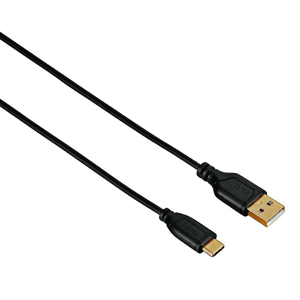 Hama USB 2.0 Adapterkabel 0,75m USB-A zu C Flexi-Slim vergoldet St./St. schwarz