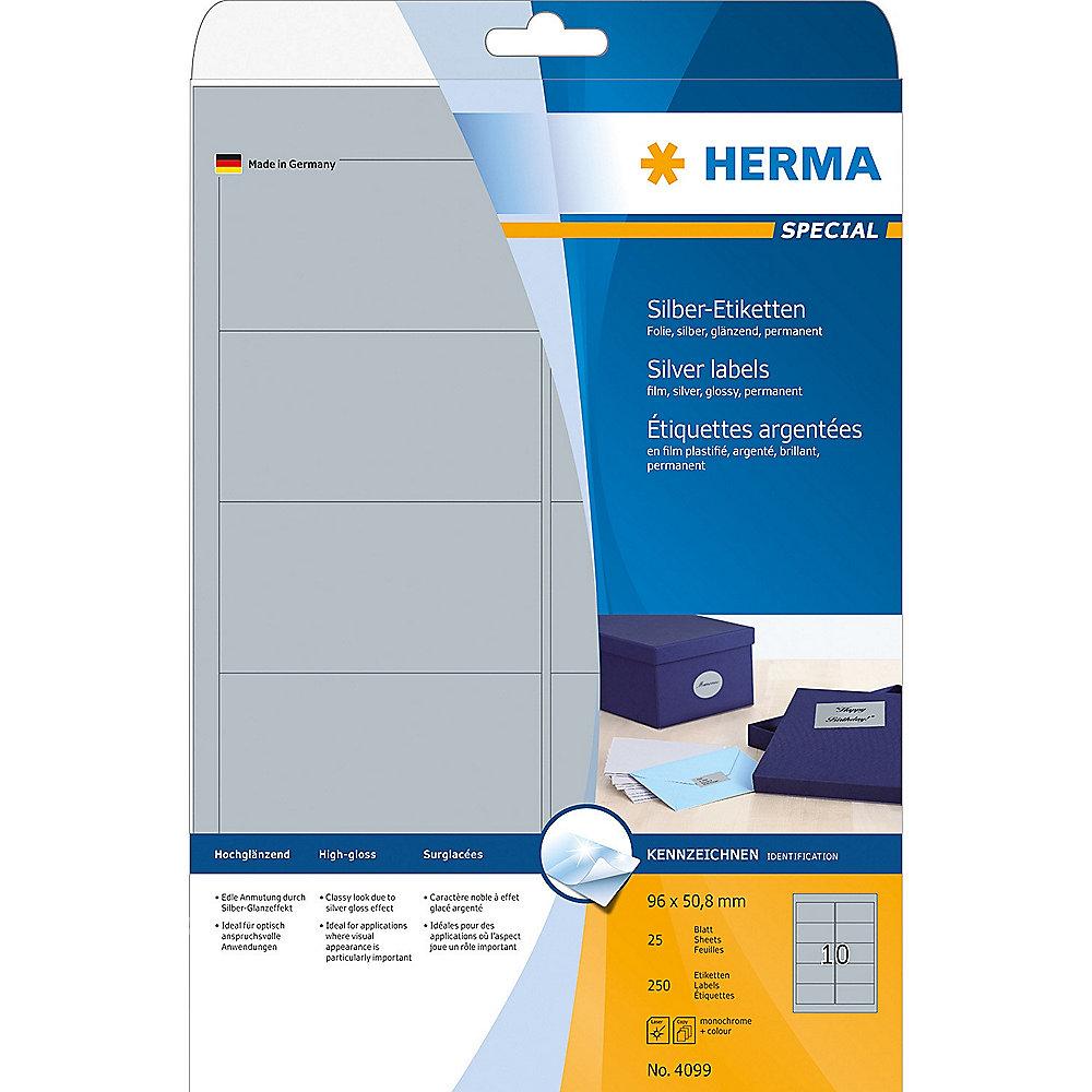 HERMA 4099 Etiketten A4 96x50,8 mm silber Folie glänzend 250 St.