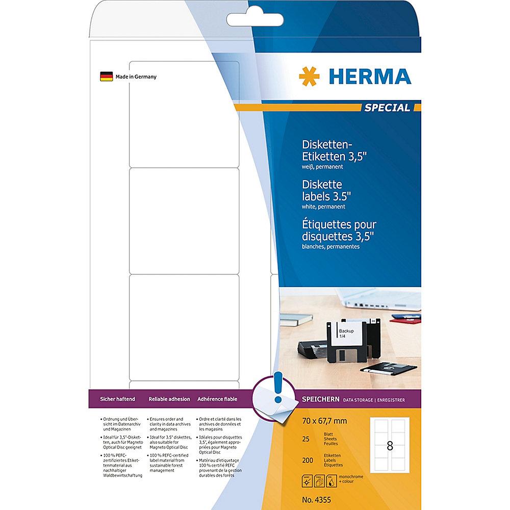 HERMA 4355 Disketten-Etiketten weiß 70x67,7 mm Papier matt 200 St.