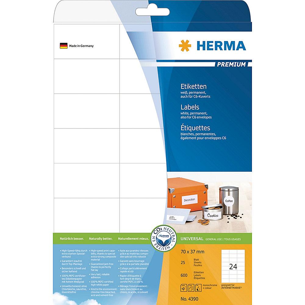 HERMA 4390 Etiketten Premium A4, weiß 70x37 mm Papier matt 600 St.