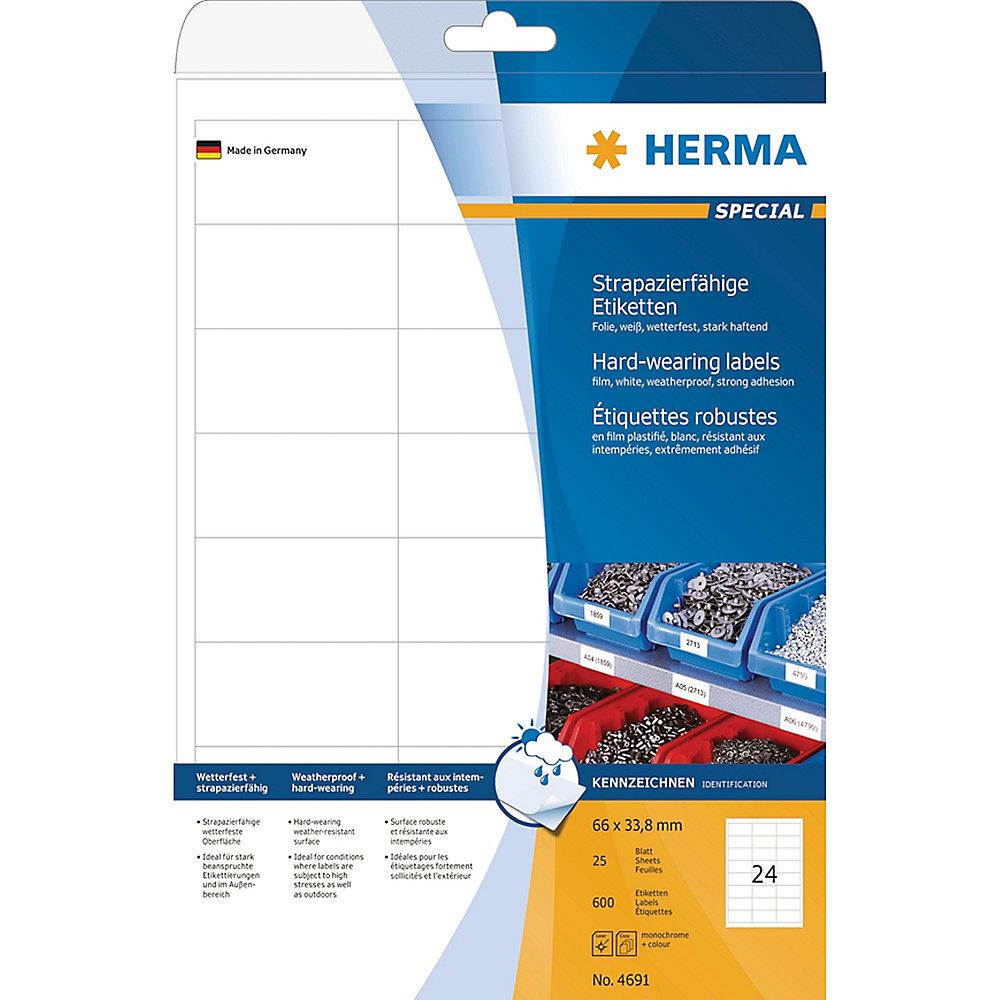 HERMA 4691 Etiketten strapazierfähig A4 weiß 66x33,8 mm haftende Folie 600 St.