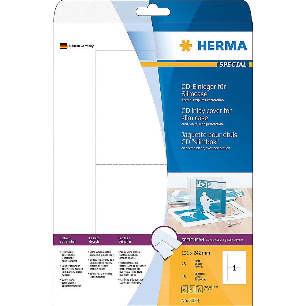 HERMA 5033 CD-Einleger für Slimcase A4 121x242 mm weiß Karton perforiert nicht k