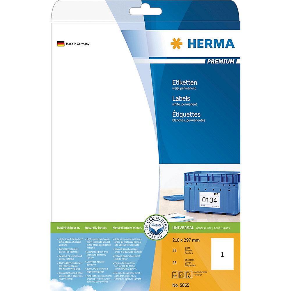 HERMA 5065 Etiketten Premium A4, weiß 210x297 mm Papier matt 25 St.