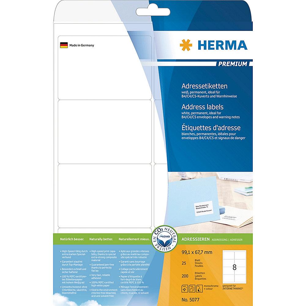 HERMA 5077 Adressetiketten Premium A4, weiß 99,1x67,7 mm Papier matt 200 St.