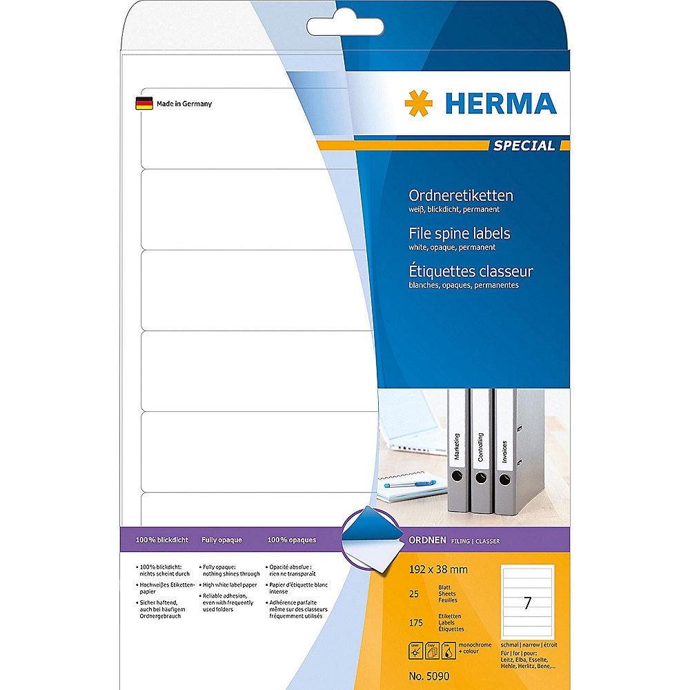 HERMA 5090 Ordneretiketten A4 weiß 192x38 mm Papier matt blickdicht 175 St.