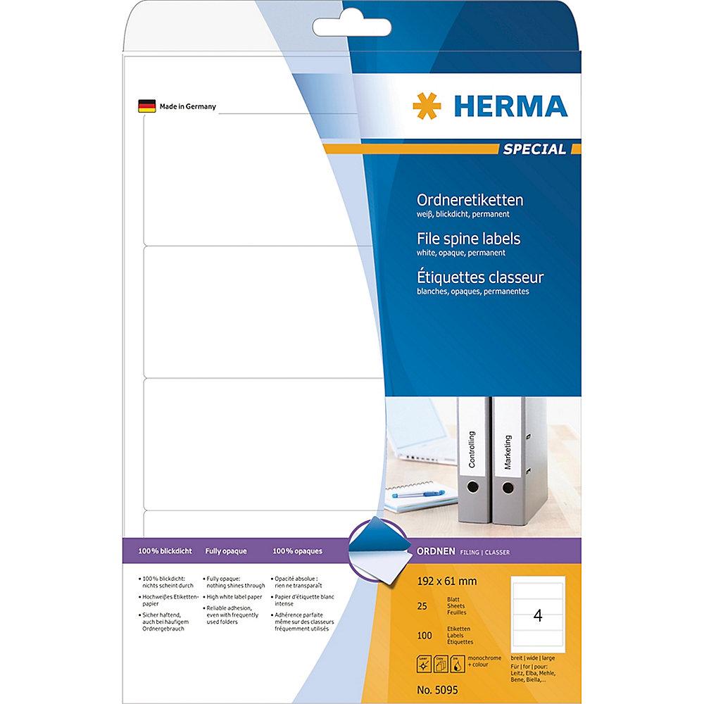 HERMA 5095 Ordneretiketten A4 weiß 192x61 mm Papier matt blickdicht 100 St.
