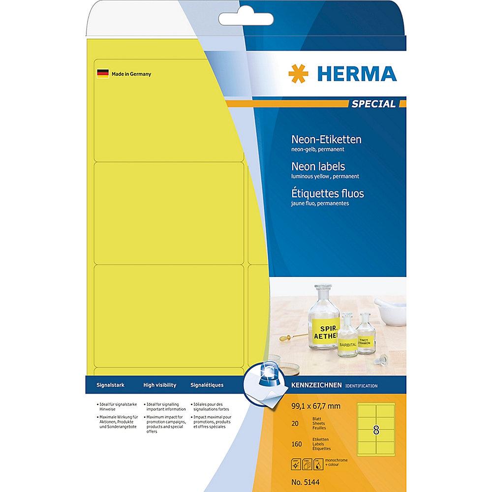 HERMA 5144 Etiketten A4 neon-gelb 99,1x67,7 mm Papier matt 160 St.