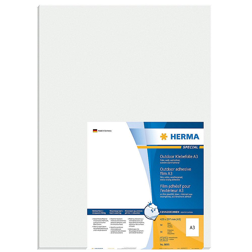 HERMA 8695 A3 Outdoor Klebefolie 297x420 mm weiß extrem stark haftend 50Stk.