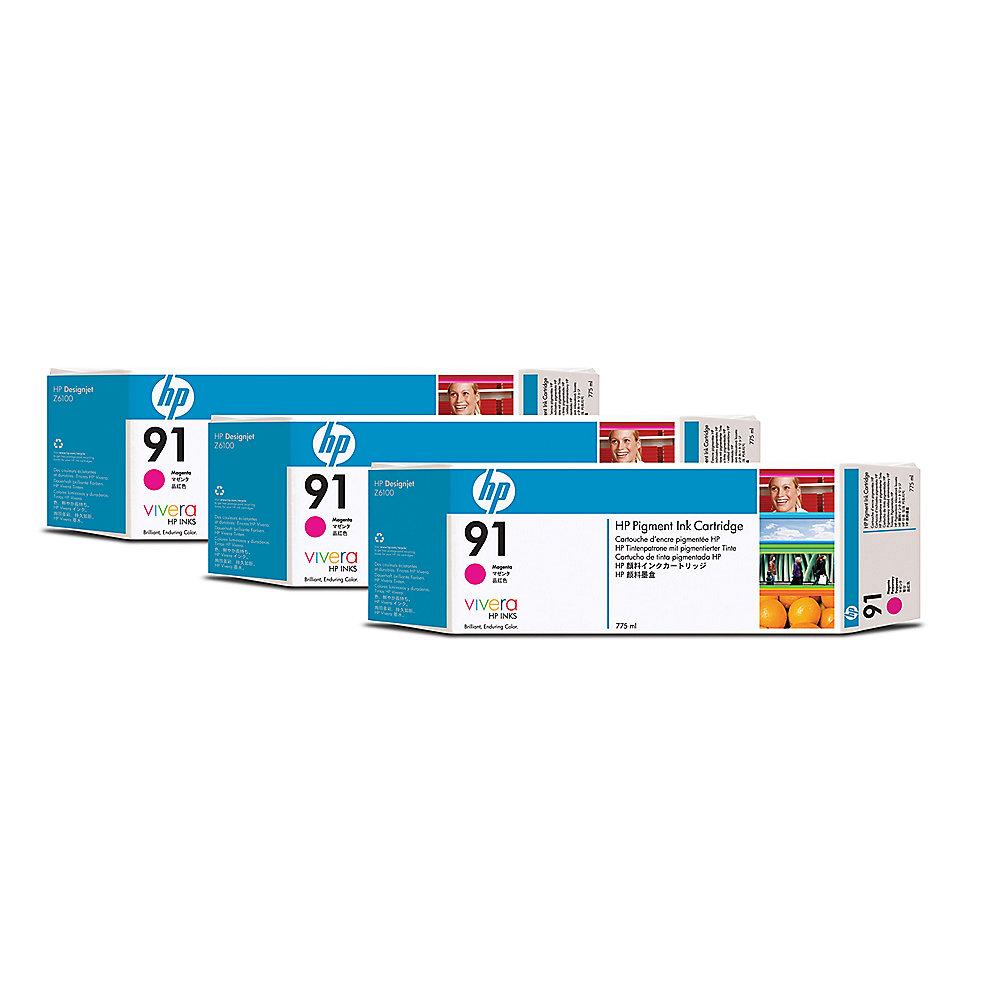 HP C9484A 3x Original Druckerpatrone 91 magenta