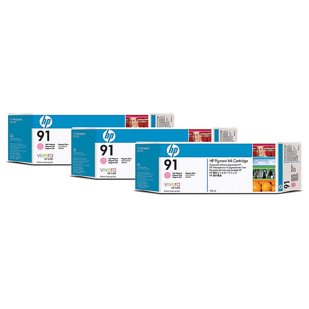 HP C9487A 3x Original Druckerpatrone 91 pigmentiertes hell magenta