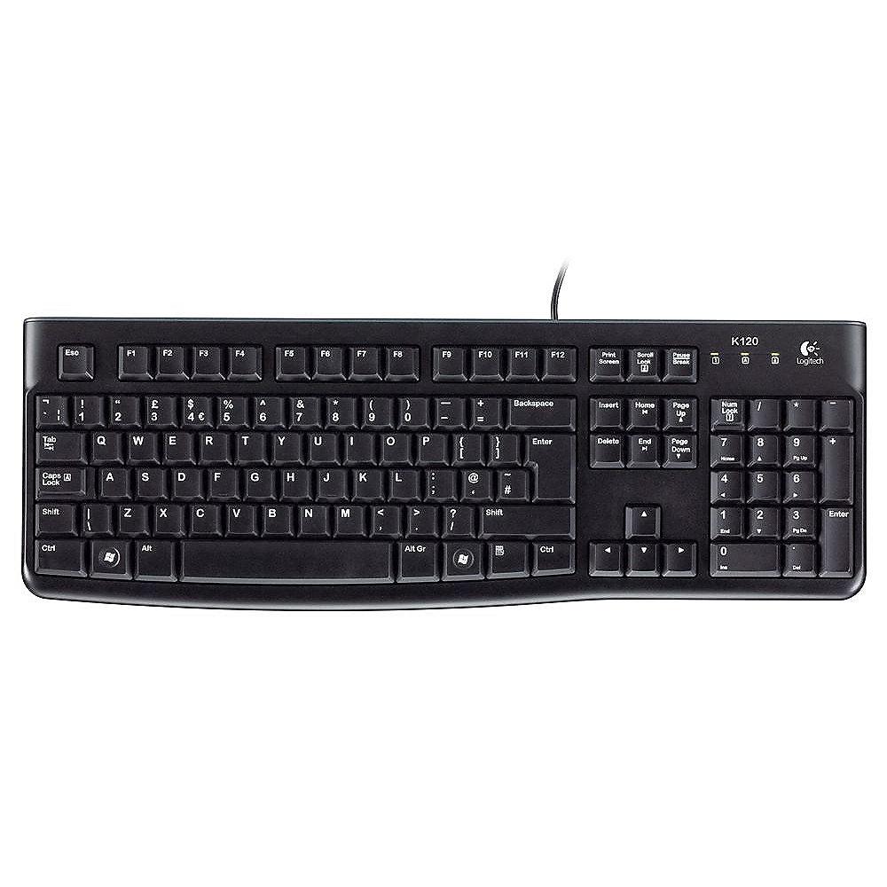 Logitech K120 Kabellgebundene Tastatur UK Layout USB Schwarz Bulk 920-002524