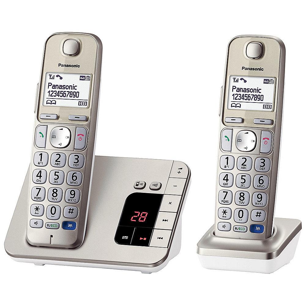 Panasonic KX-TGE222GN schnurloses Duo DECT Festnetztelefon mit AB, champagner