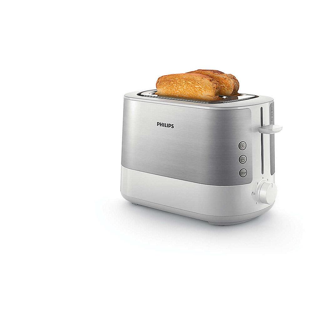 Philips HD2637/00 2-Schlitz-Toaster Edelstahl/weiß Brötchenaufsatz