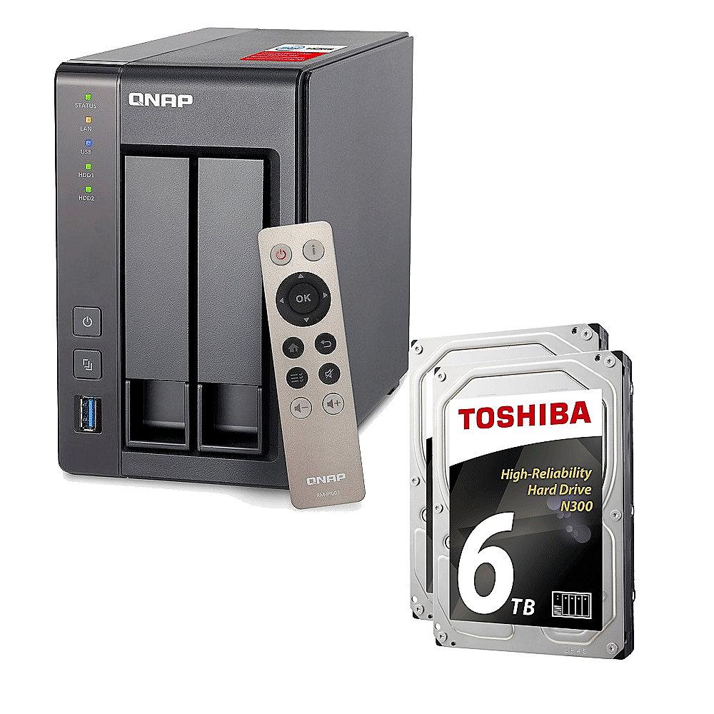 QNAP TS-251 -2G NAS System 2-Bay 12TB inkl. 2x 6TB Toshiba HDWN160UZSVA