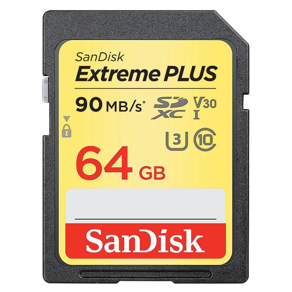 SanDisk Extreme Plus 64 GB SDXC Speicherkarte (90 MB/s, Class 10, U3, V30)