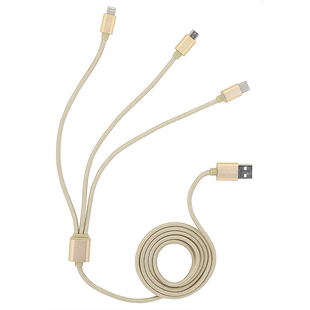 StilGut Ladekabel Magic Trio (USB-C, Lightning, Micro-USB), gold