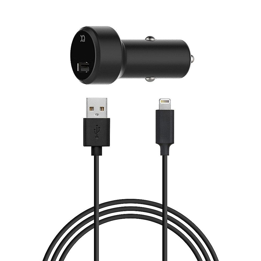 xqisit Kfz-Lader 2,4A Single USB inkl. Lightning Kabel schwarz