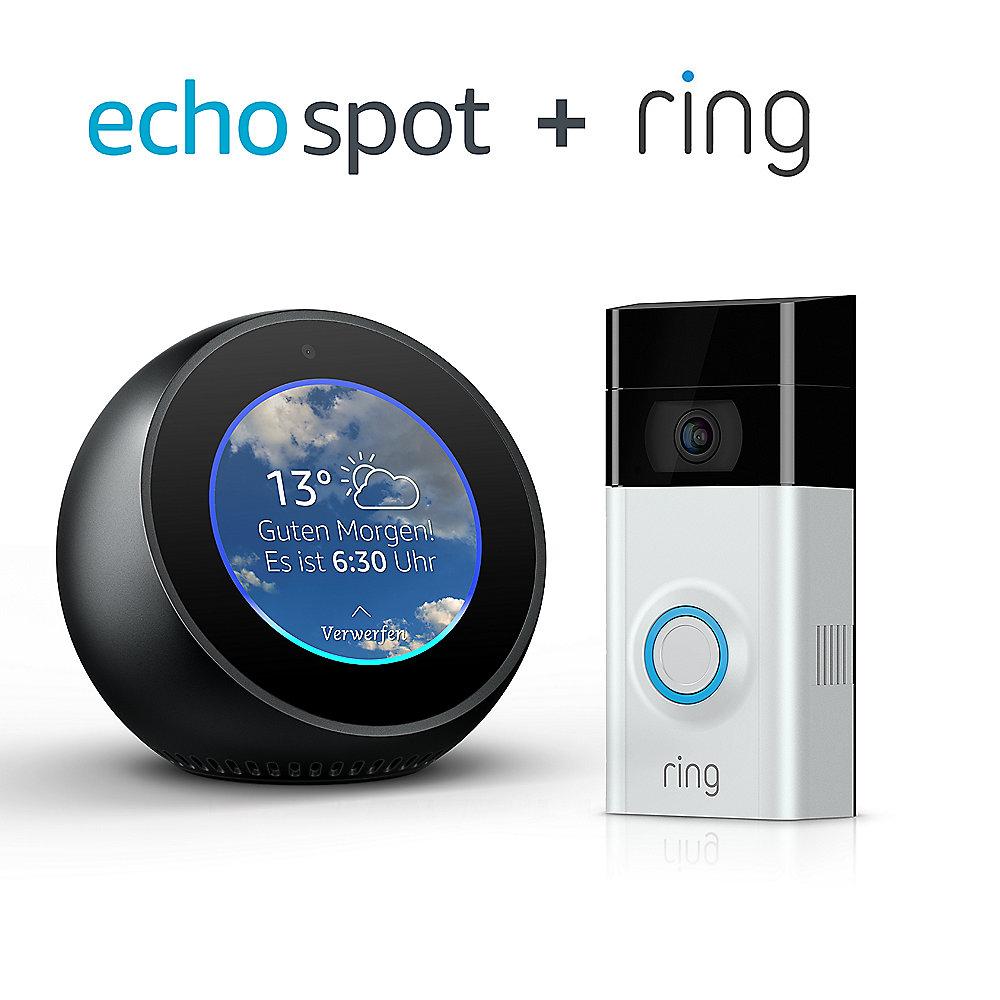 Amazon Echo Spot - schwarz & RING Video Türklingel 2