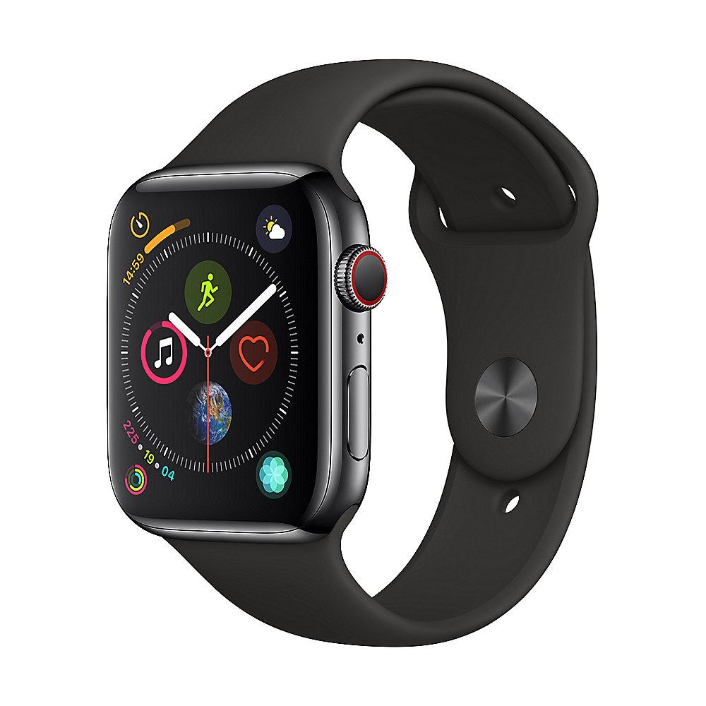 Apple Watch Series 4 LTE 44mm Edelstahlgehäuse SpaceSchwarz Sportarmband Schwarz