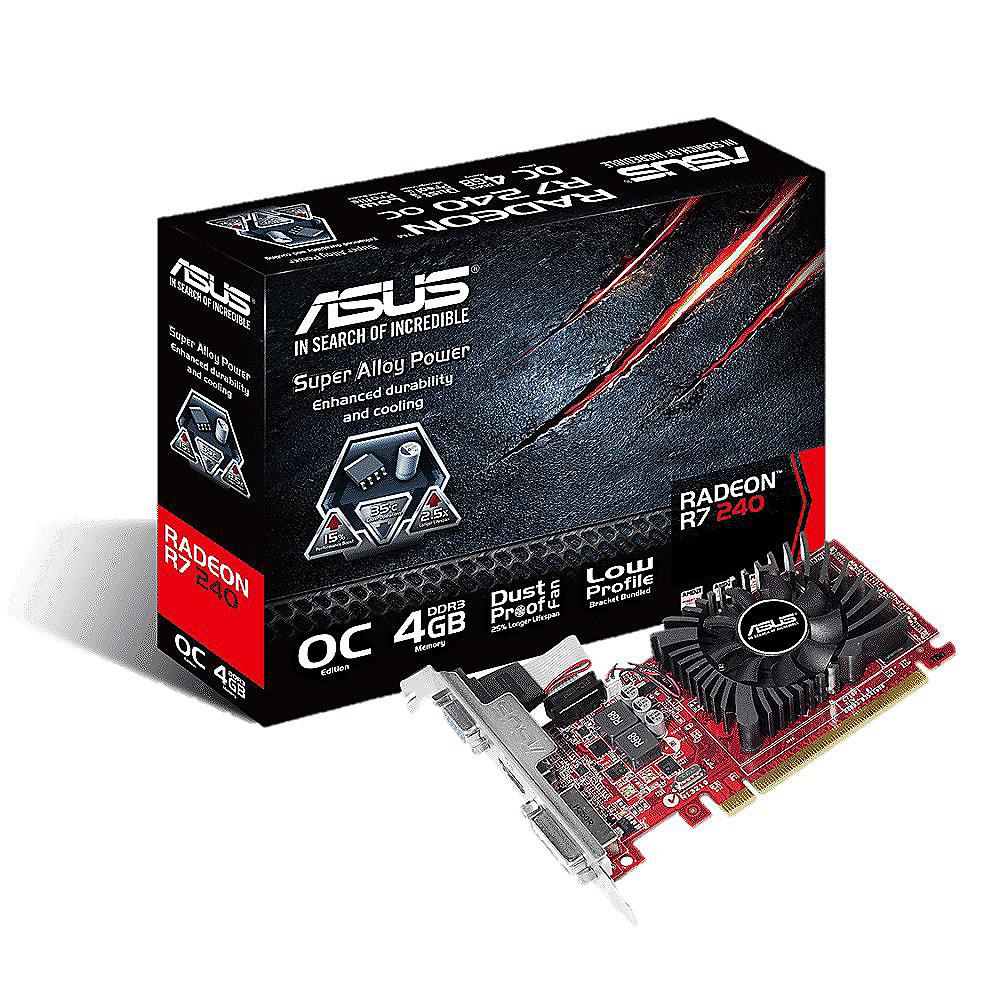 Asus AMD Radeon R7 240 OC 4GB DDR3 Grafikkarte DVI/HDMI/VGA, Low Profile