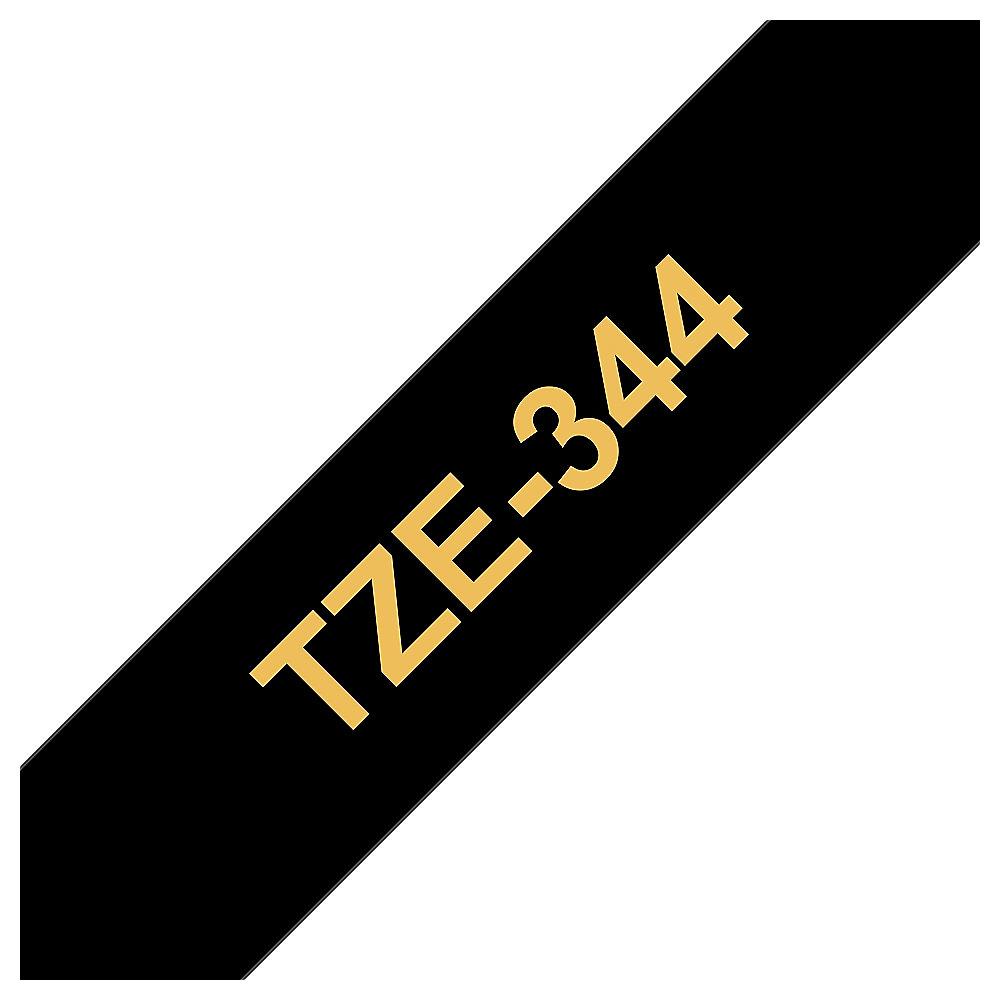 Brother TZe-344 Schriftband gold auf schwarz, 18mm x 8 m, selbstklebend