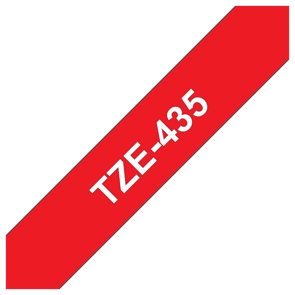 Brother TZe-435 Schriftband, 12mm x 8m , weiss auf rot, selbstklebend