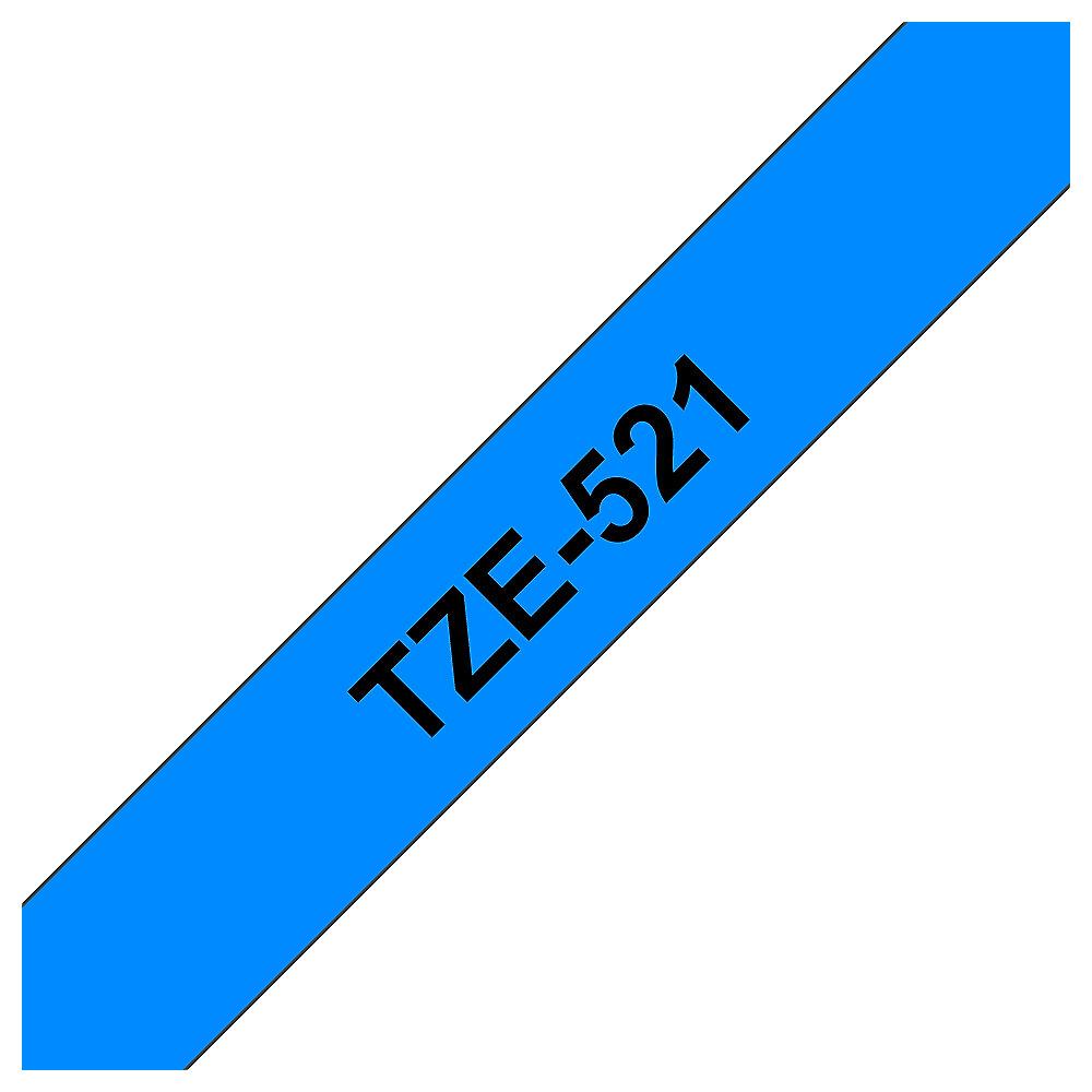 Brother TZe-521 Schriftband 9mm x 8m, schwarz auf blau, selbstklebend