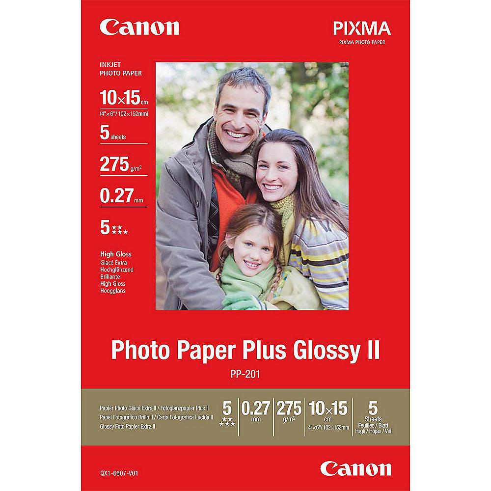 Canon 2311B053 Fotopapier Plus II PP-201, glänzend, 5 Blatt, 275 g/m² 10x15cm