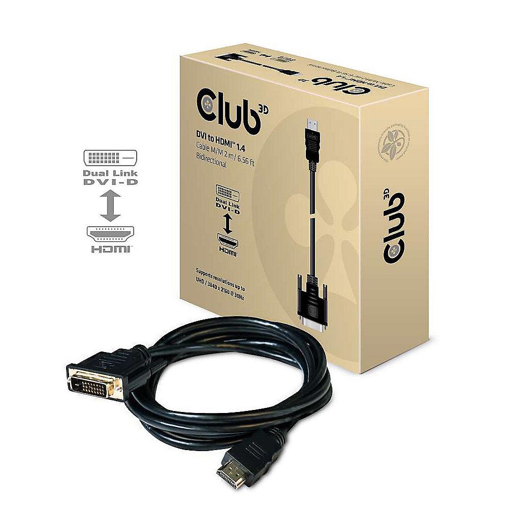 Club 3D HDMI Adapterkabel 2m HDMI zu DVI-D bidirektional schwarz CAC-1210