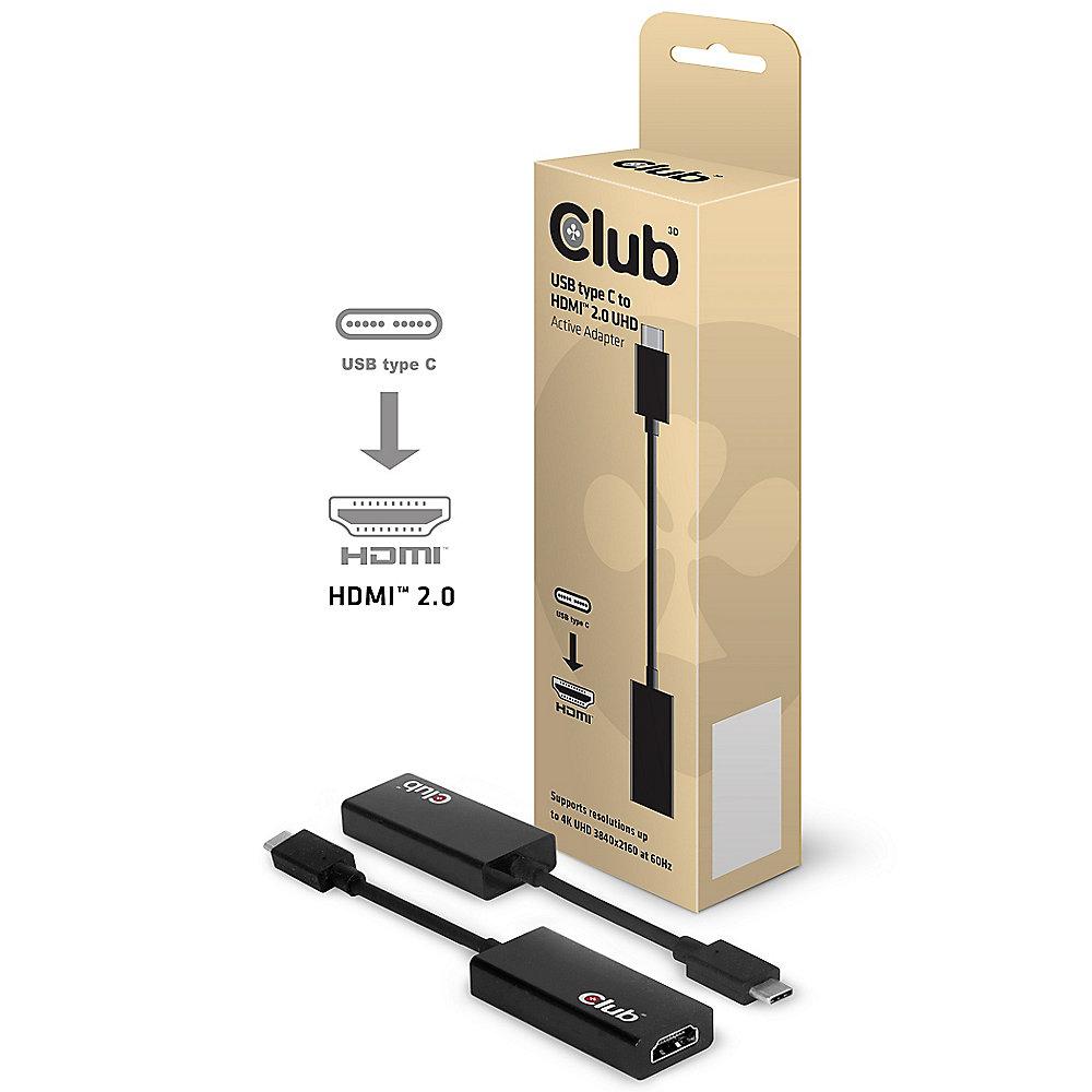 Club 3D USB 3.1 Adapter Typ-C zu HDMI 2.0 UHD aktiv St./Bu. schwarz CAC-1504, Club, 3D, USB, 3.1, Adapter, Typ-C, HDMI, 2.0, UHD, aktiv, St./Bu., schwarz, CAC-1504