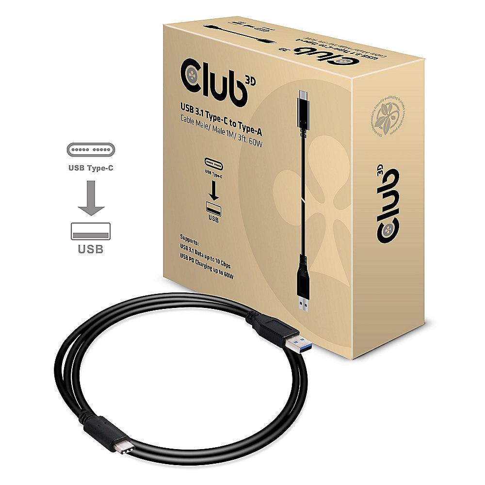 Club 3D USB 3.1 Kabel 1m Typ-C zu Typ-A Power Delivery 60W schwarz CAC-1523, Club, 3D, USB, 3.1, Kabel, 1m, Typ-C, Typ-A, Power, Delivery, 60W, schwarz, CAC-1523