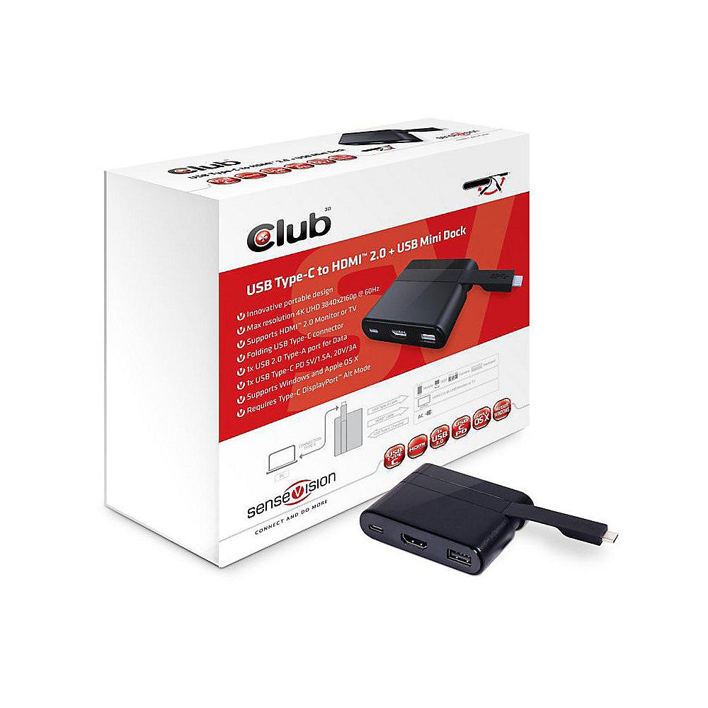 Club 3D USB Typ-C auf HDMI 2.0   USB 2.0   USB Typ-C Charging Mini Dock CSV-1534