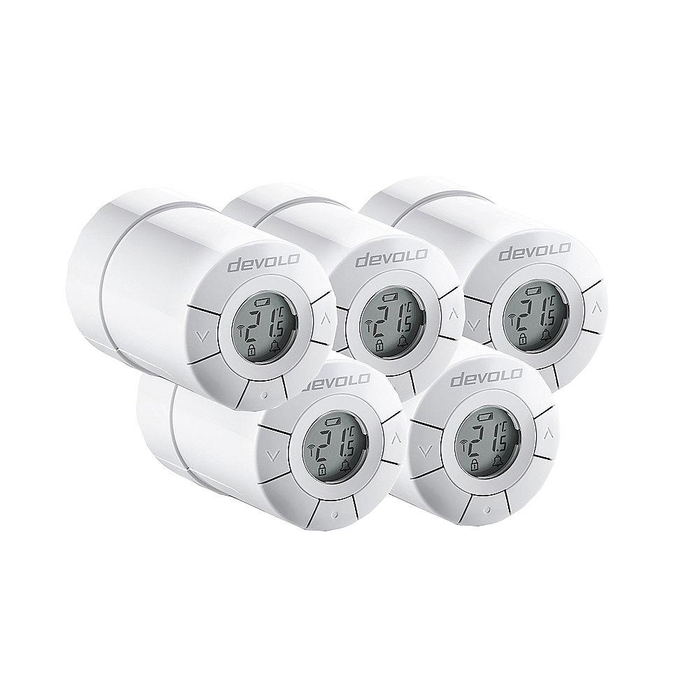 devolo 5er Set Home Control Heizkörperthermostat (Smart Home, Z Wave,sehr leise)