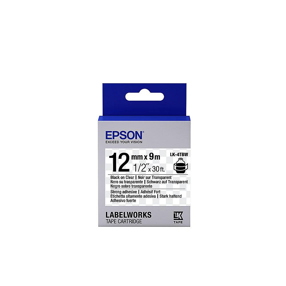 Epson C53S654015 Schriftband LK-4TBW stark klebend 12mmx9m schwarz/transparent