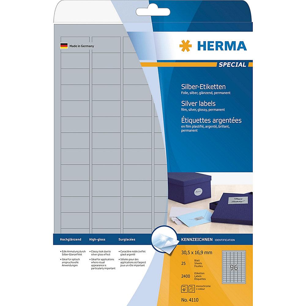 HERMA 4110 Etiketten A4 silber 30,5x16,9 mm Folie glänzend 2400 St.