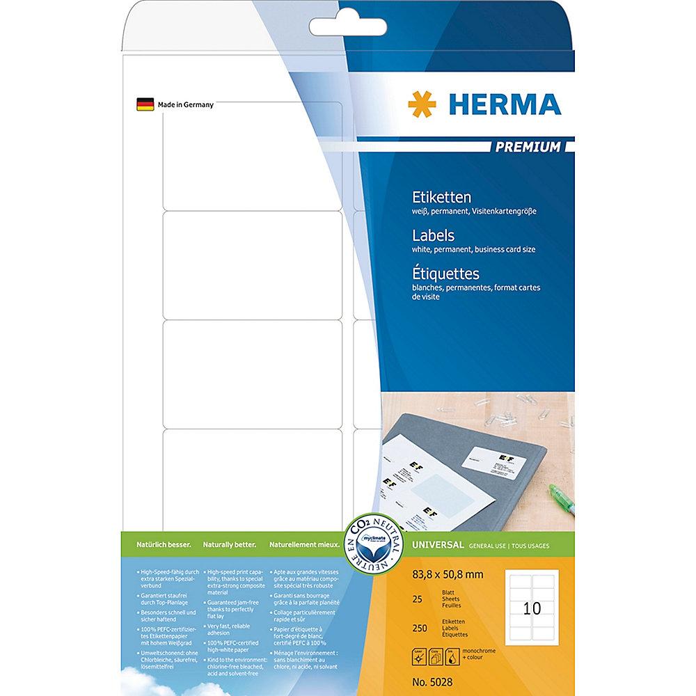 HERMA 5028 Etiketten Premium A4, weiß 83,8x50,8 mm Papier matt 250 St.