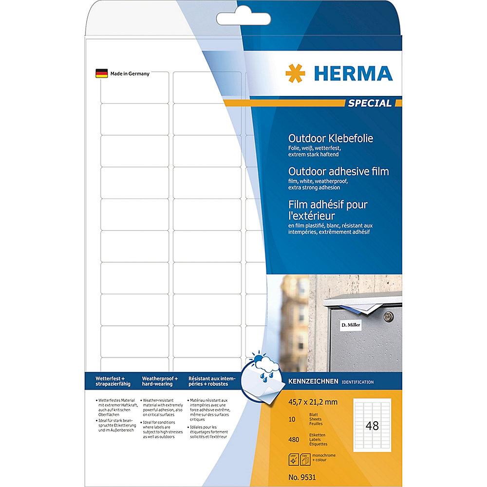 HERMA 9531 Etiketten A4 Outdoor Klebefolie weiß 45,7x21,2 mm Folie matt 480 St.
