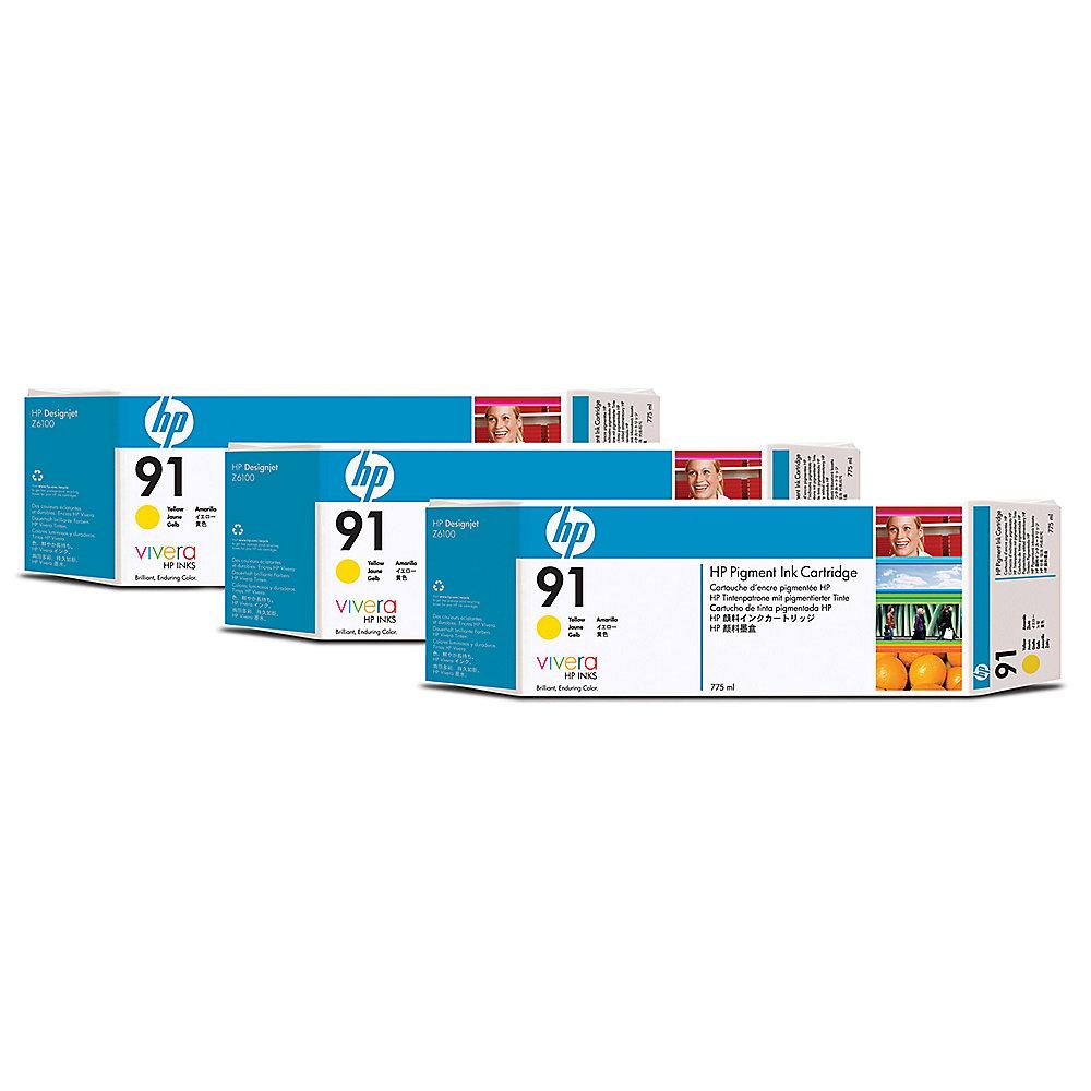 HP C9485A 3x Original Druckerpatrone 91 gelb