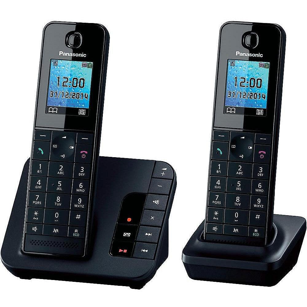 Panasonic KX-TGH222GB Duo schnurloses Festnetztelefon(analog)mit AB,schwarz-matt