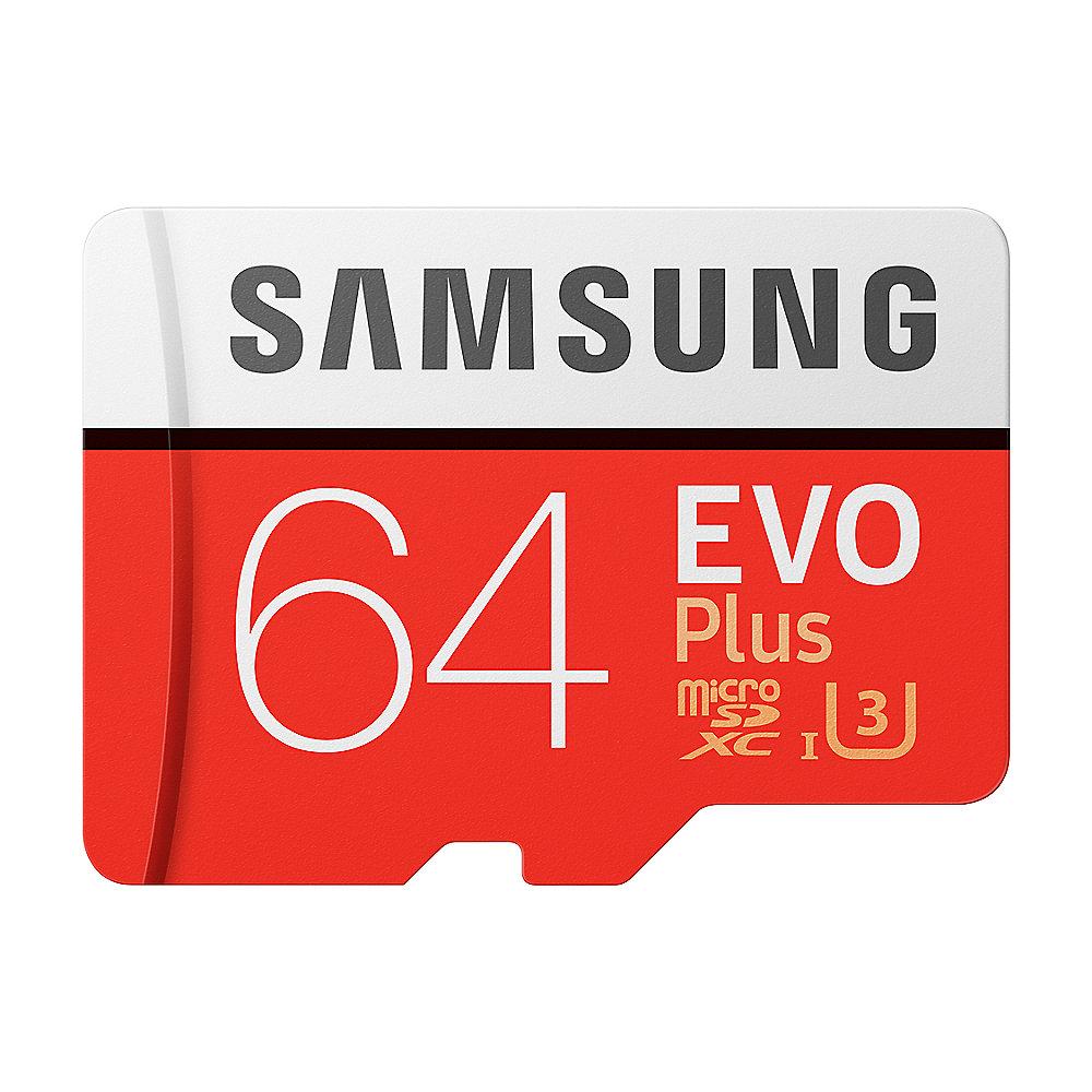 Samsung Evo Plus 64 GB microSDXC Speicherkarte (100 MB/s, Class 10, UHS-I, U3)